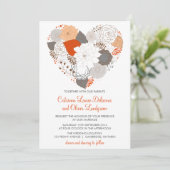 Grijze en Oranje Heart Flowers Weddenschap Kaart (Staand voorkant)