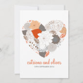 Grijze en Oranje Heart Flowers Weddenschap Kaart (Achterkant)