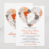 Grijze en Oranje Heart Flowers Weddenschap Kaart (Voorkant / Achterkant)