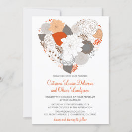Grijze en Oranje Heart Flowers Weddenschap Kaart
