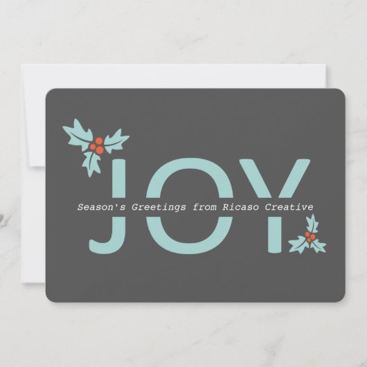 Grijze en Oranje joy en Holly Feestdagenkaart (Voorkant)