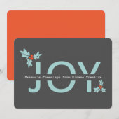 Grijze en Oranje joy en Holly Feestdagenkaart (Voorkant / Achterkant)