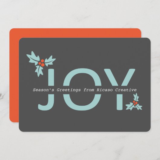 Grijze en Oranje joy en Holly Feestdagenkaart (Voorkant / Achterkant)
