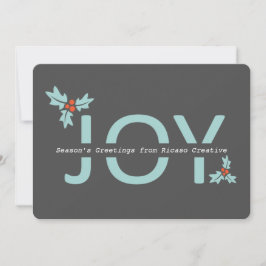 Grijze en Oranje joy en Holly Feestdagenkaart