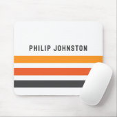 Grijze en oranje retro strepen, aangepaste naam wi muismat (Met muis)