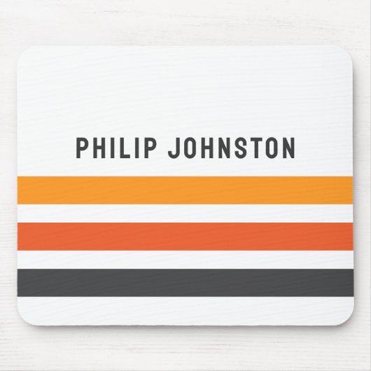 Grijze en oranje retro strepen, aangepaste naam wi muismat (Voorkant)