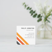 Grijze en oranje retro strepen toevoegen logo wit vierkante visitekaartje (Staand voorkant)