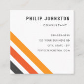 Grijze en oranje retro strepen toevoegen logo wit vierkante visitekaartje (Voorkant)