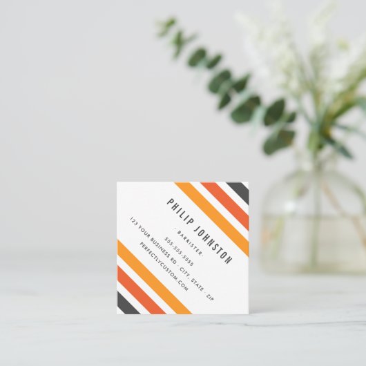 Grijze en oranje retrorectoren, wit diagonaal vierkante visitekaartje (Staand voorkant)