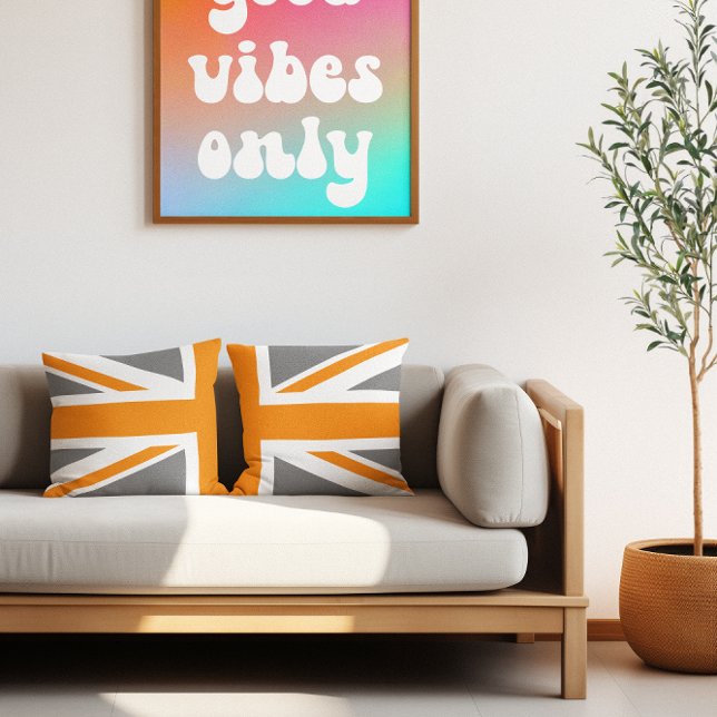 Grijze en oranje Union Jack Half Kussen (Gray and Orange Union Jack Half Throw Pillow)