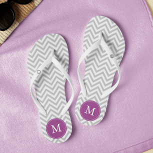 Grijze en Paarse Chevrons Monogrammed Teenslippers
