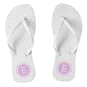 Grijze en Paarse Griekse sleutelmonogram Teenslippers