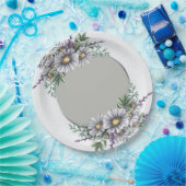 Grijze en paarse waterverf bloemen papieren bordje (Feest)