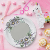 Grijze en paarse waterverf bloemen papieren bordje (Feest)