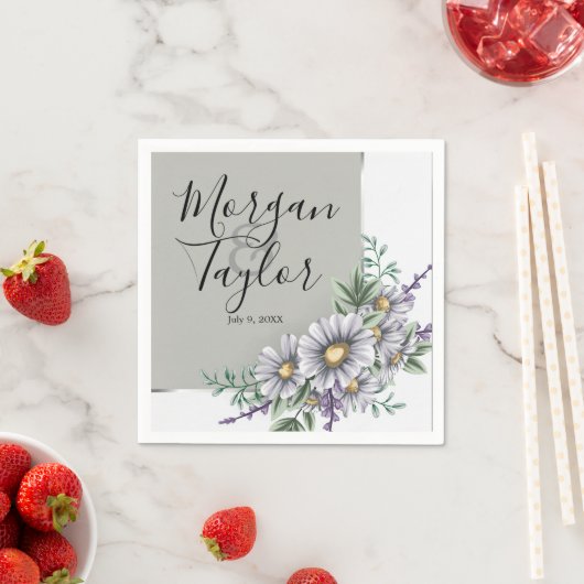 Grijze en Paarse waterverf Bloemen Servet (Insitu)