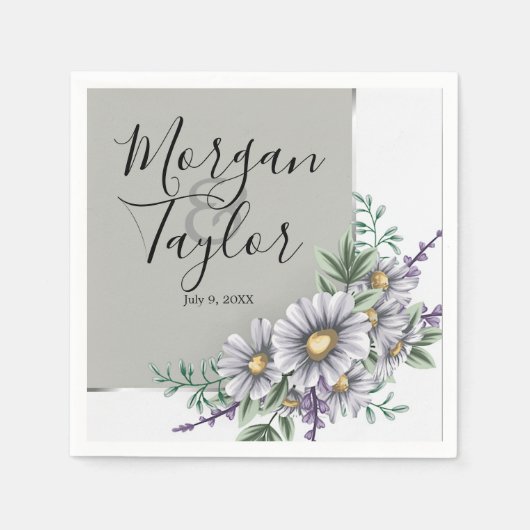 Grijze en Paarse waterverf Bloemen Servet (Voorkant)