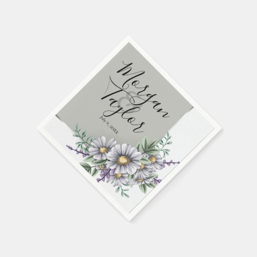 Grijze en Paarse waterverf Bloemen Servet (Hoek)