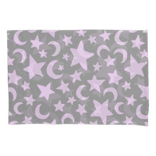 Grijze en pasta-Paarse sterren en moons Kussensloop (Voorkant)