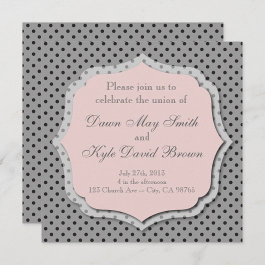 Grijze en perzikkleurige huwelijksuitnodiging kaart (Voorkant / Achterkant)