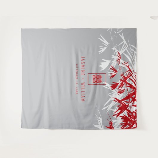 Grijze en rode bamboe laat de Chinese bruiloft ach Wandkleed (Voorkant (horizontaal))