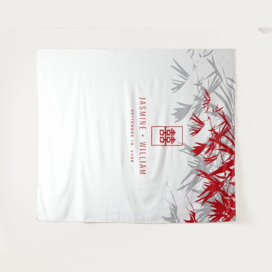 Grijze en rode bamboe laat de Chinese bruiloft ach Wandkleed (Voorkant (horizontaal))