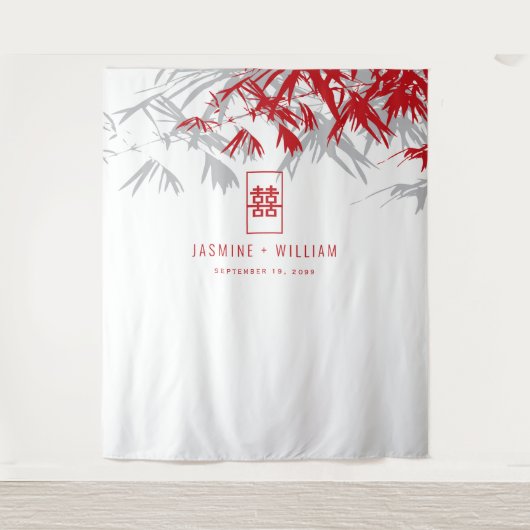 Grijze en rode bamboe laat de Chinese bruiloft ach Wandkleed (Voorkant)