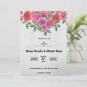 Grijze en rode bloem bruiloft aankondiging (Staand voorkant)