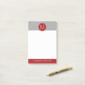 Grijze en rode Chevrons met aangepast monogram Post-it® Notes (Op bureau)