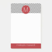 Grijze en rode Chevrons met aangepast monogram Post-it® Notes (Voorkant)