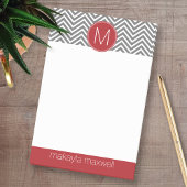 Grijze en rode Chevrons met aangepast monogram Post-it® Notes