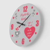 Grijze en rode koffiebeker liefdeskeuken grote klok (Hoek)