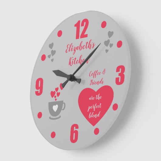 Grijze en rode koffiebeker liefdeskeuken grote klok (Hoek)