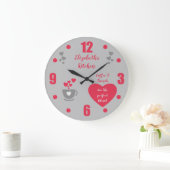 Grijze en rode koffiebeker liefdeskeuken grote klok (Huis)