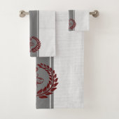 Grijze en rode koningsbijen gestreept bad handdoek (Insitu)