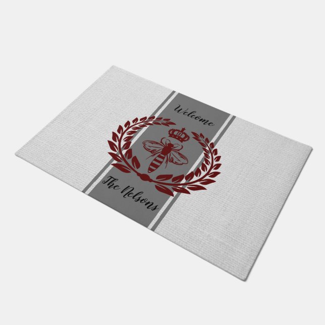 Grijze en rode koningsbijen gestreept deurmat (Schuin)