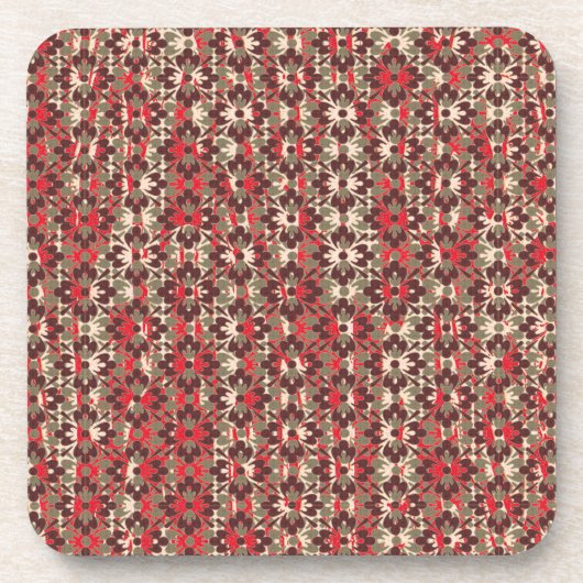 Grijze en rode patterned Flowers Bier Onderzetter (Voorkant)