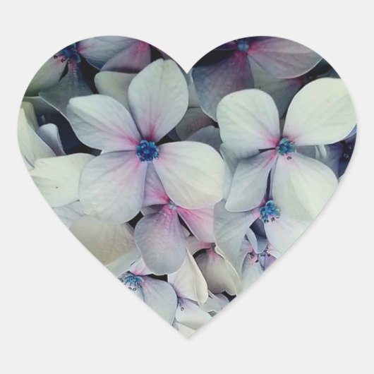 Grijze en roze bloemen hart sticker (Voorkant)