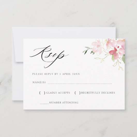 grijze en roze bloemen RSVP kaart (Voorkant)