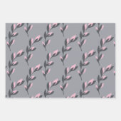 Grijze en roze bloemige inpakvellen inpakpapier vel (Voorkant 3)