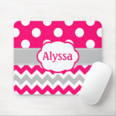 Grijze en roze Chevron-Stippen Muismat (Met muis)