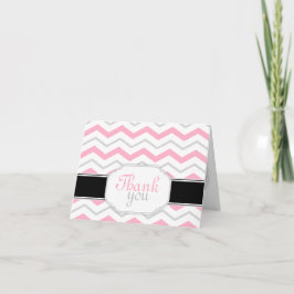 Grijze en roze chevron trendy bedankkaartjes bedankkaart