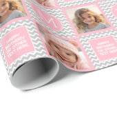 Grijze en roze Chevrons - Foto en Monogram Cadeaupapier (Rol Hoek)