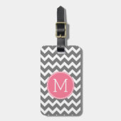 Grijze en roze Chevrons met aangepast monogram Bagagelabel (Voorkant verticaal)