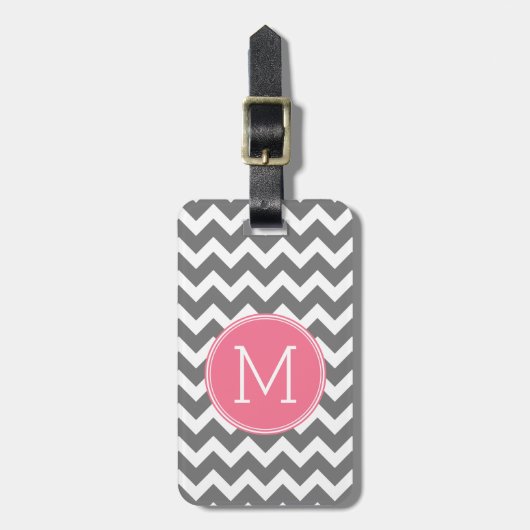 Grijze en roze Chevrons met aangepast monogram Bagagelabel (Voorkant verticaal)