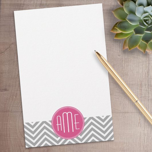 Grijze en roze Chevrons met aangepast monogram Briefpapier