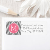 Grijze en roze Chevrons met aangepast monogram Etiket (Insitu)