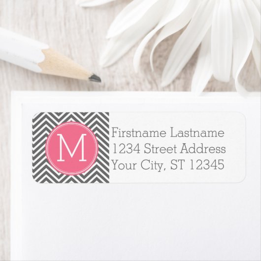 Grijze en roze Chevrons met aangepast monogram Etiket (Insitu)