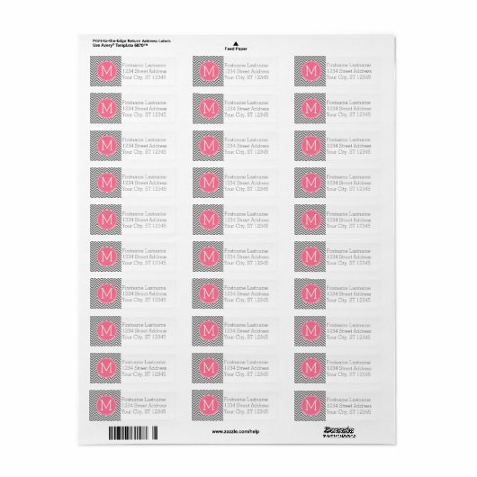 Grijze en roze Chevrons met aangepast monogram Etiket (Full Sheet)