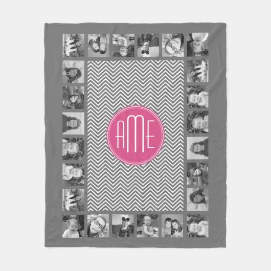 Grijze en roze Chevrons met aangepast monogram Fleece Deken (Voorkant)