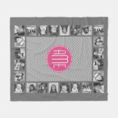 Grijze en roze Chevrons met aangepast monogram Fleece Deken (Voorkant (Horizontaal))